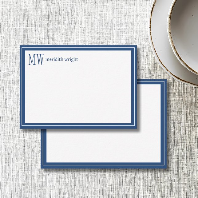 Carte De Correspondance Monogramme de bordure Navy moderne  (Créateur téléchargé)