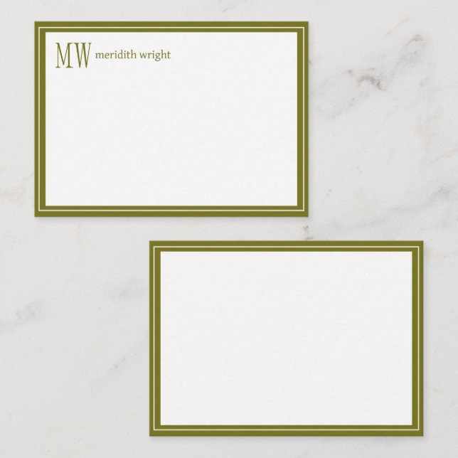 Carte De Correspondance Monogramme de bordure Navy moderne  (Devant / Derrière)