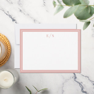 Carte De Correspondance Monogramme de bordure rose Rose Dustal minimaliste