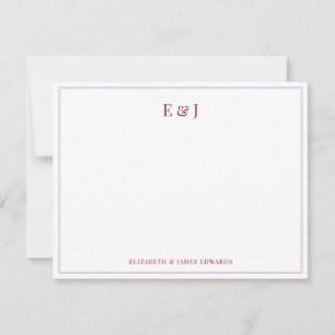 Carte De Correspondance Monogramme de couple élégant double bordure rouge 
