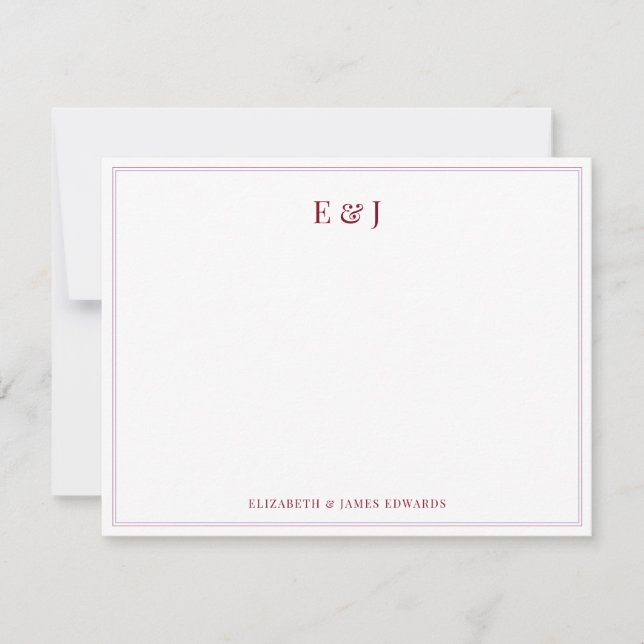 Carte De Correspondance Monogramme de couple élégant double bordure rouge  (Devant)