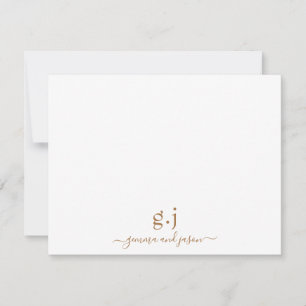 Carte De Correspondance Monogramme de couple Minimaliste Or simple Blanc