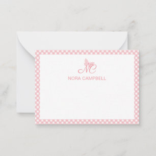 Carte De Correspondance Monogramme de fille rose En vichy personnalisée