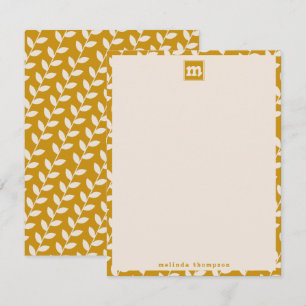 Carte De Correspondance Monogramme de Motif de feuille les années 70 rétro