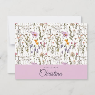Carte De Correspondance Monogramme de nom de fleur sauvage aquarelle rose 