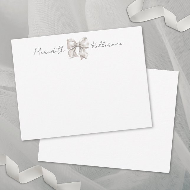 Carte De Correspondance Monogramme de nom de la boîte personnalisée (Personalized Bow Name Monogram Note Card)