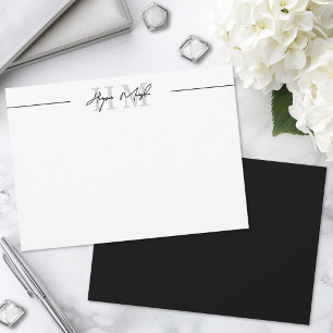 Carte De Correspondance Monogramme de nom de script noir et blanc
