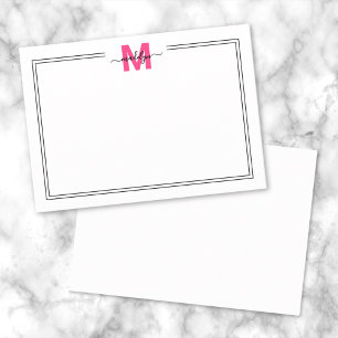 Carte De Correspondance Monogramme de nom de script rose minimaliste