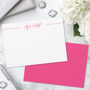 Carte De Correspondance Monogramme de nom en écriture rose chaud
