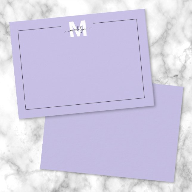 Carte De Correspondance Monogramme de nom en écriture violette (Purple Script Calligraphy Name Monogram Note Card)