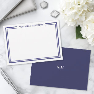 Carte De Correspondance Monogramme de nom minimaliste avec bordure bleu ma