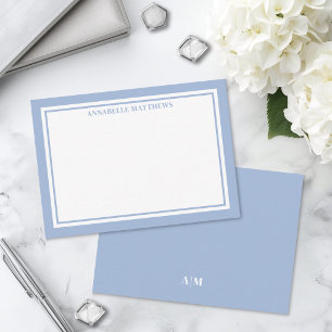 Carte De Correspondance Monogramme de nom minimaliste bordure bleu poussié