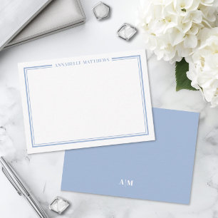 Carte De Correspondance Monogramme de nom minimaliste bordure bleu poussié