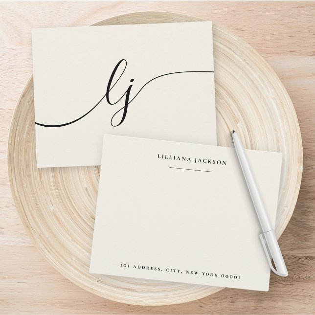 Carte De Correspondance Monogramme de papeterie personnalisée à script sim (Créateur téléchargé)