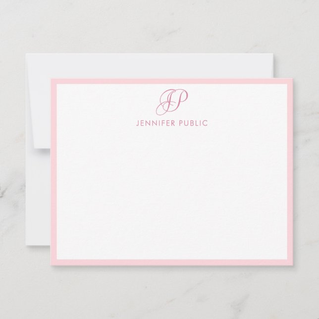 Carte De Correspondance Monogramme de script calqué rose vif moderne (Devant)