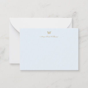 Carte De Correspondance Monogramme de script doré bleu poussiéreux clair m