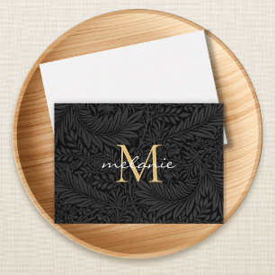 Carte De Correspondance Monogramme de script floral noir élégant or