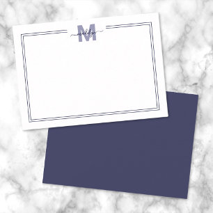 Carte De Correspondance Monogramme de script minimaliste Navy Blue à deux