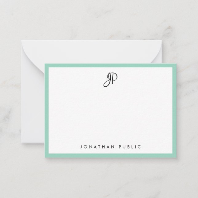 Carte De Correspondance Monogramme de typographie simple élégant sarcelle (Devant)