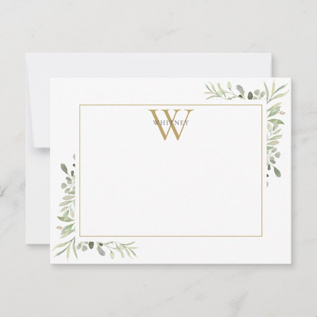 Carte De Correspondance Monogramme de verdure élégant or (Devant)