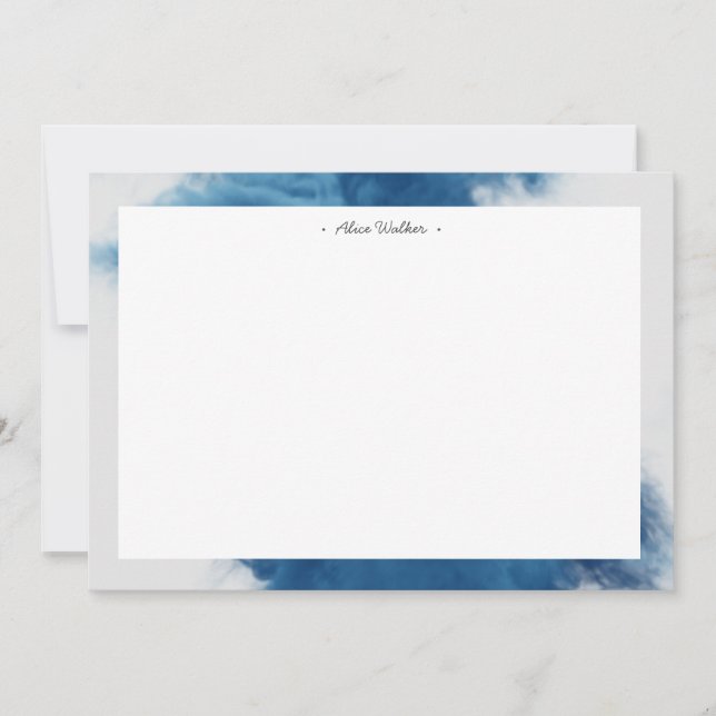 Carte De Correspondance monogramme d'effet de fumée bleue (Devant)