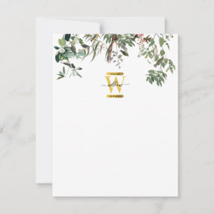 Carte De Correspondance Monogramme d'or Elégant Eucalyptus Verdure & Oisea
