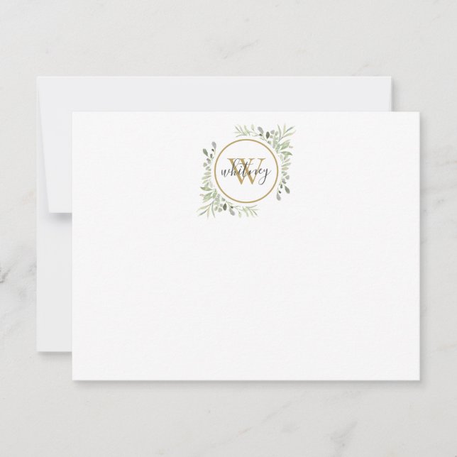 Carte De Correspondance Monogramme doré Écriture élégante Verdure  (Devant)