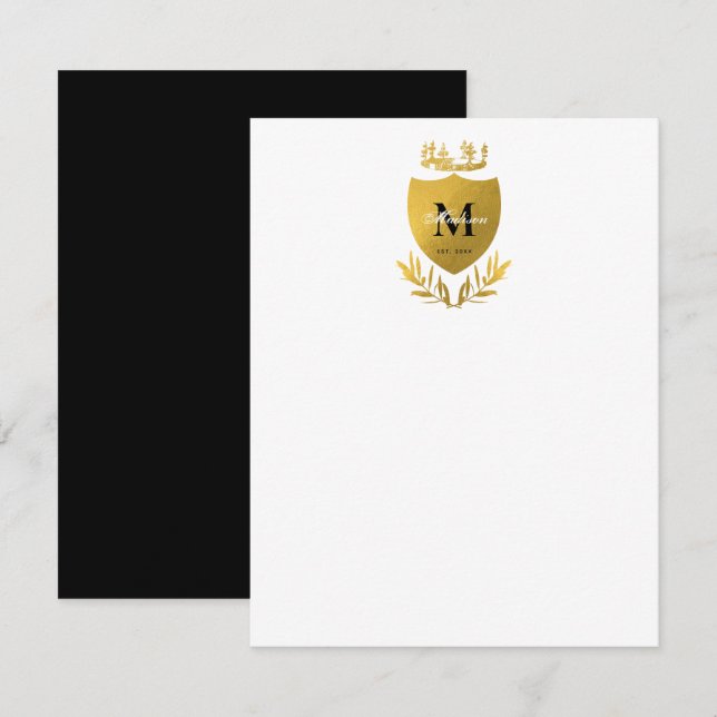 Carte De Correspondance Monogramme du bouclier royal noir et or (Devant / Derrière)
