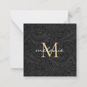 Carte De Correspondance Monogramme élégant à motif floral noir et or