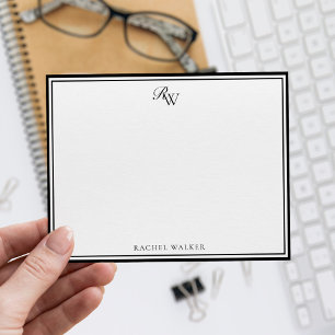 Carte De Correspondance Monogramme Élégant Bordure Noir et Blanc Deux