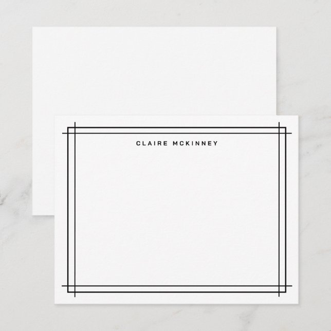 Carte De Correspondance Monogramme élégant double bordure noir blanc chic (Devant / Derrière)