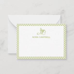 Carte De Correspondance Monogramme élégant En vichy vert clair personnalis
