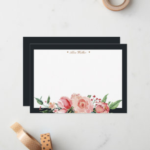Carte De Correspondance Monogramme élégant floral floral de minuit