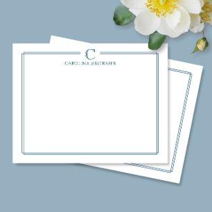 Carte De Correspondance Monogramme Elegant Marine Bleu Bordure Stationery