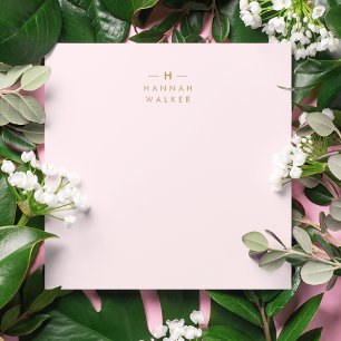 Carte De Correspondance Monogramme Elegant Minimal Blush rose et or