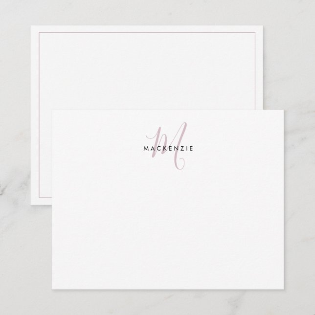Carte De Correspondance Monogramme élégant moderne blanc rose blush écritu (Devant / Derrière)