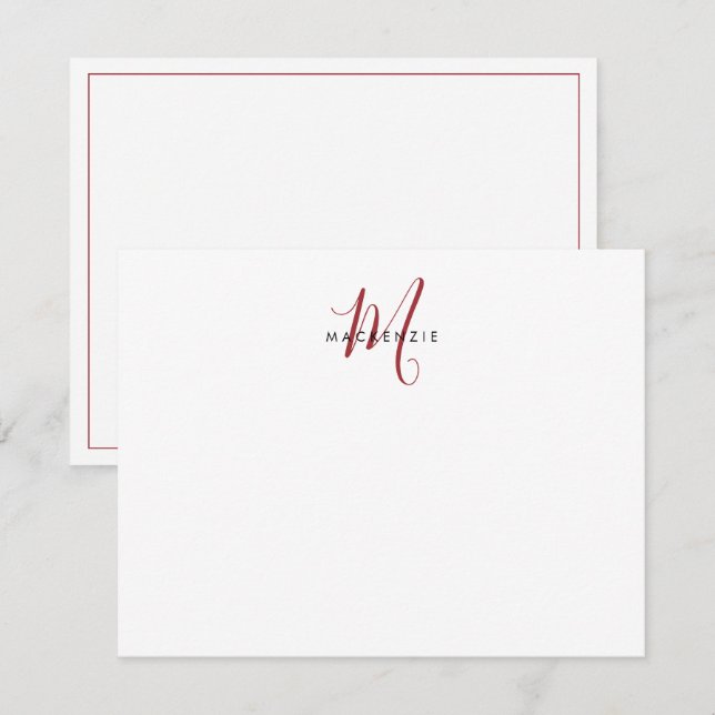Carte De Correspondance Monogramme élégant moderne blanc rouge écriture (Devant / Derrière)