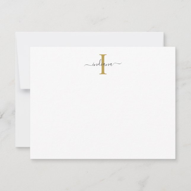 Carte De Correspondance Monogramme Élégant Moderne Script Or Gris (Devant)