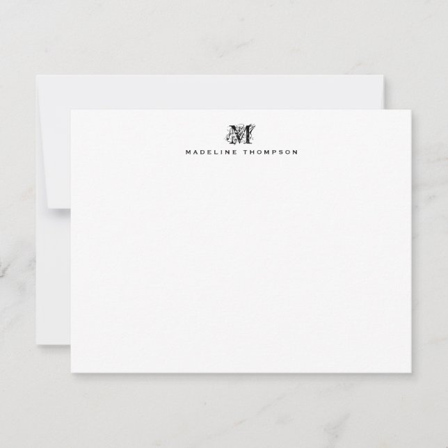 Carte De Correspondance Monogramme élégant Noir simple (Devant)