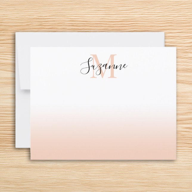Carte De Correspondance Monogramme Élégant Ombre Pêche Douce (Elegant Monogram Soft Peach Ombre Note Card)