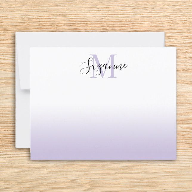 Carte De Correspondance Monogramme élégant ombré violet pâle (Elegant Monogram Pale Purple Ombre Note Card)