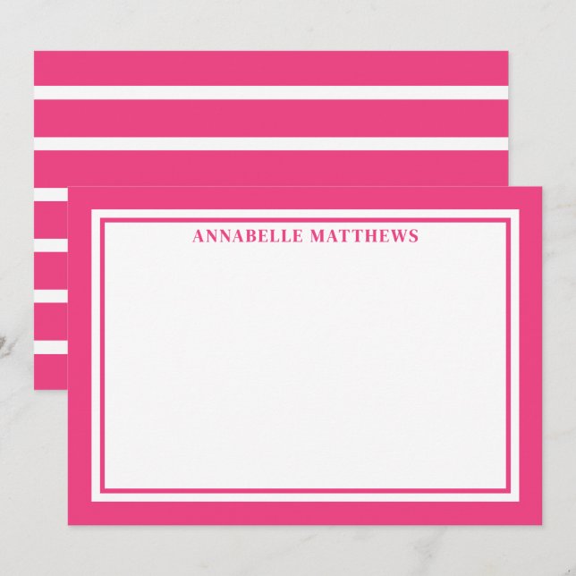 Carte De Correspondance Monogramme élégant rayé rose (Devant / Derrière)