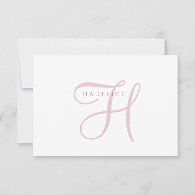 Carte De Correspondance Monogramme élégant rose en écriture cursive (Devant)