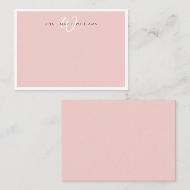 Carte De Correspondance Monogramme élégant rose pâle en écriture cursive (Devant / Derrière)