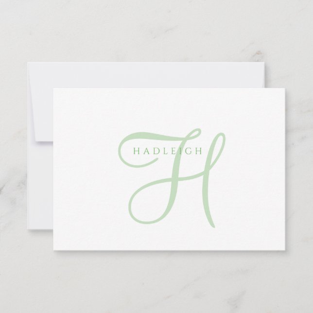 Carte De Correspondance Monogramme élégant vert sauge en écriture (Devant)