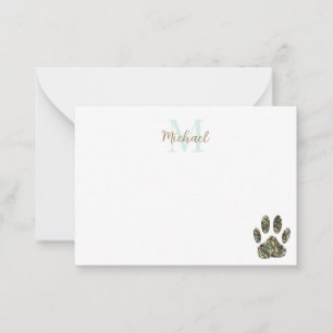 Carte De Correspondance Monogramme empreinte de patte de chien camouflage 
