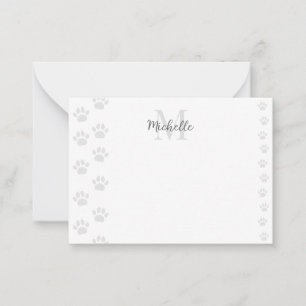 Carte De Correspondance Monogramme Empreintes de Patte de Chat et Chien Mi