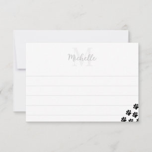 Carte De Correspondance Monogramme Empreintes de Patte de Chien Noir avec