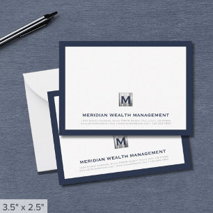 Carte De Correspondance Monogramme en argent bleu professionnel