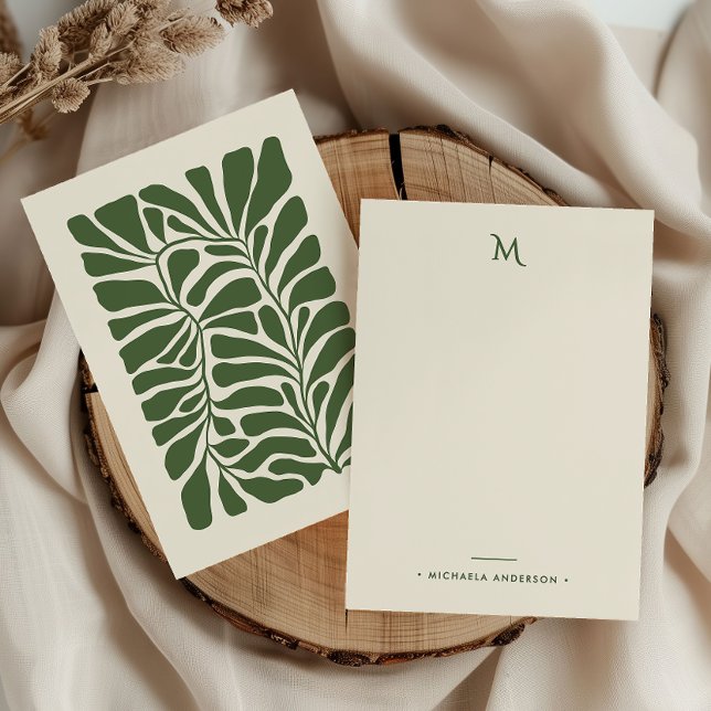 Carte De Correspondance Monogramme et nom de feuilles botaniques abstraite (Créateur téléchargé)